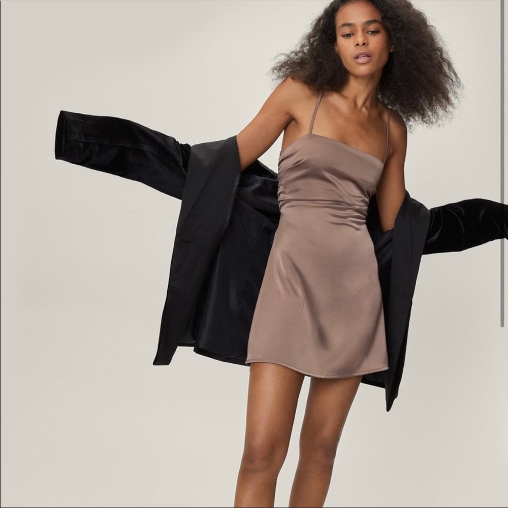 Petite Satin Lace Up Back Mini Dress Nastygal